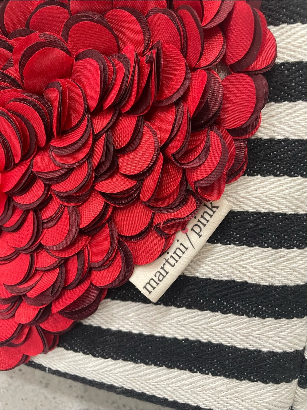 Handmade by Martini Pink Striped Tote Bag with dimensional Red Heart and Rose. - Picture 2 of 12
